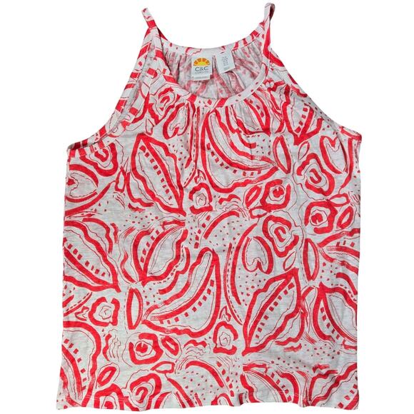 C&C California Tops - C&C California Linen Red Abstract Print Halter Neck Tank Top‎ Women's Medium